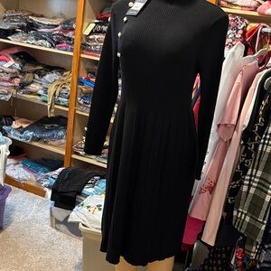 Black Long-Sleeve Knit Midi Dress